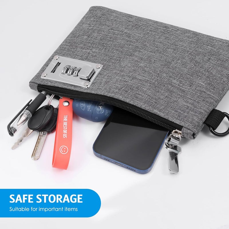 AMIR Money Bags with Zipper, 5x8 Inches, Money Pouch, Cash Bag, Coin Purse Bank Bags with Zipper for Travel, Cash, Jewelry, Passports, Credit Cards - Grey - Image 3